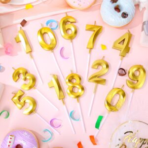 18 PCS Gold Birthday Number Candles Diamond Shape Number 0-9 Cake Tropper Decoration Wedding Ten-Year Milestone Anniversary Happy Birthday Party Celebration