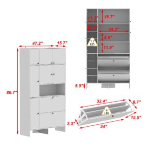 ECACAD Large Wardrobe Closet, Modern 86.7" H Clothing Storage Cabinet with Adjustable Shelves, Bedroom Armoire with Shoe Storage, White