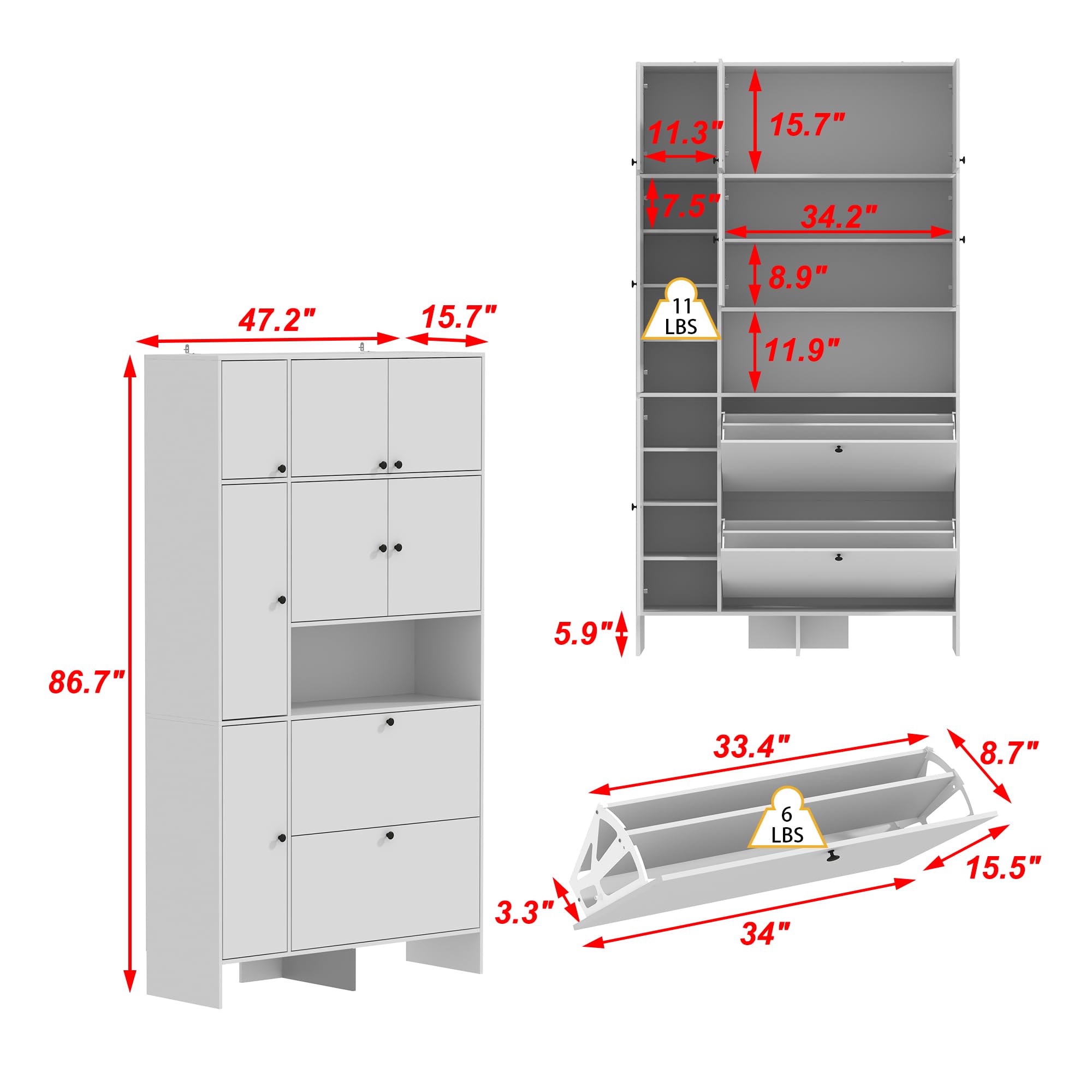 ECACAD Large Wardrobe Closet, Modern 86.7" H Clothing Storage Cabinet with Adjustable Shelves, Bedroom Armoire with Shoe Storage, White