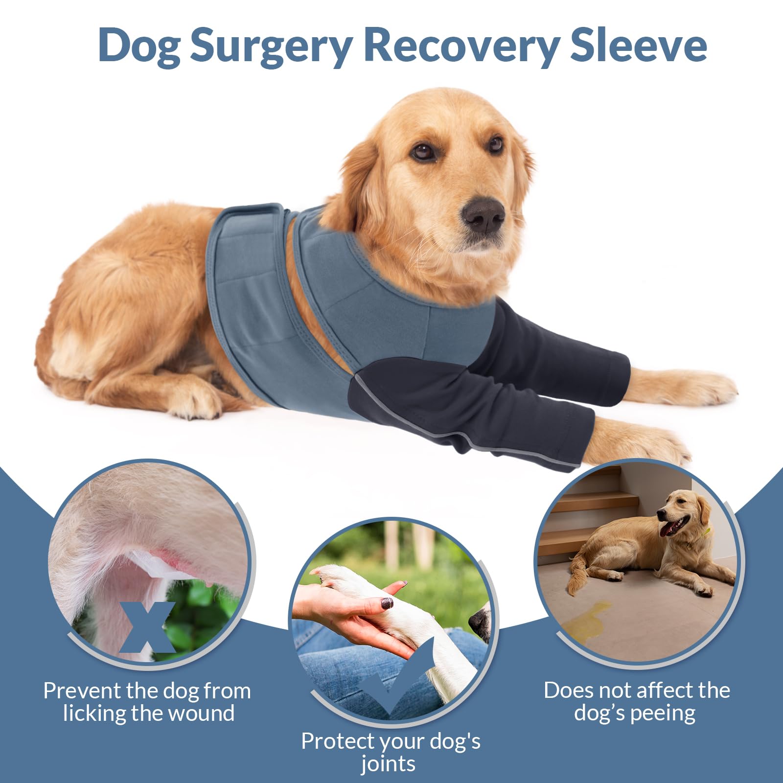 SAWMONG Dog Surgery Recovery Sleeve for Front Legs,Dog Recovery Suit to Stop Licking,Dog Recovery Sleeve for Wounds,Dog Elbow Protector for Leg Injuries,Dog Cone Collar Alternative Blue-2XL