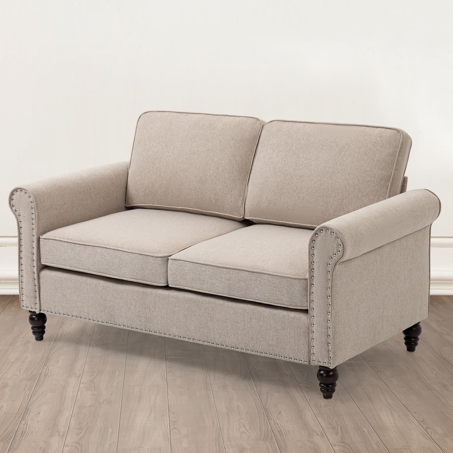 Loveseat Sofa 54" Small Couch, Mid Century Modern Linen Fabric 2-Seat Sofa Couch Love Seat for Living Room, Bedroom, Office and Small Spaces, Solid Wood Frame, Light Beige