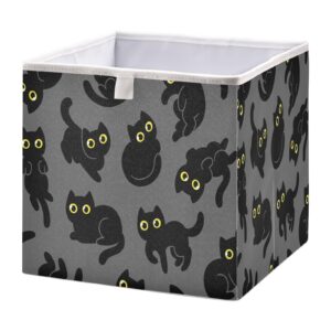 takiito black cats storage cube with handles, foldable fabric storage bin foldable for closet shelf, 11x11x11 in