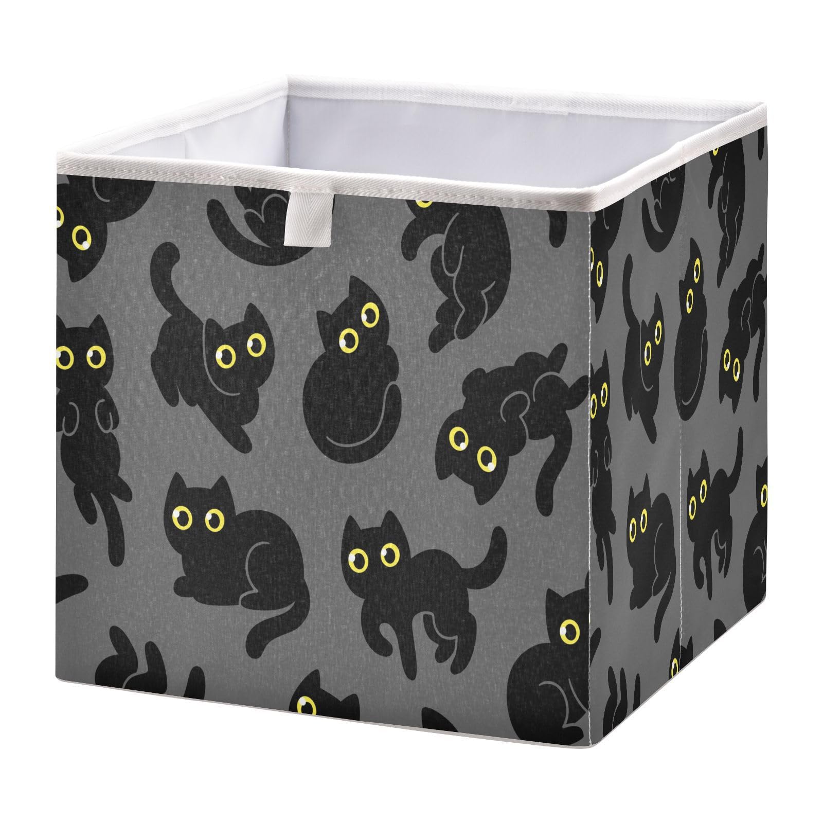 Takiito Black Cats Storage Cube with Handles, Foldable Fabric Storage Bin Foldable for Closet Shelf, 11x11x11 in