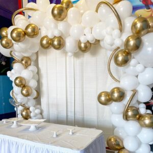 PNSFNE White and Gold Balloon Garland Arch Kit with Long Balloons, 5 10 12 18 inch Matte White Metallic Gold Confetti balloons for Wedding Engagements Birthday Graduation Anniversary Party Decorations