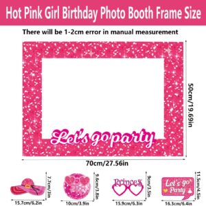 LMSHOWOWO 30PCS Funny Hot Pink Girls Princess Photo Booth Props, Let's Go Party Princess Doll Theme Photo Booth Frame for Girls Birthday Party Decorations Bachelorette Bridal Shower Party Supplies