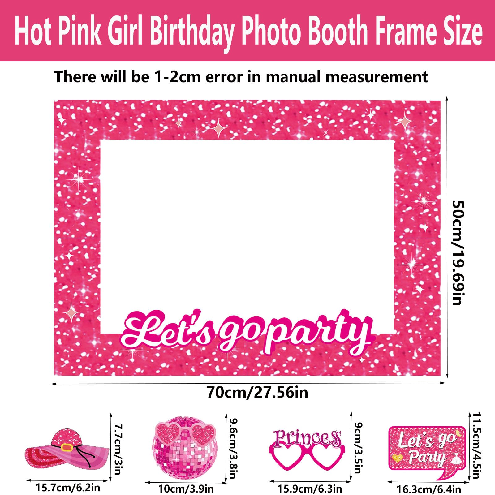 LMSHOWOWO 30PCS Funny Hot Pink Girls Princess Photo Booth Props, Let's Go Party Princess Doll Theme Photo Booth Frame for Girls Birthday Party Decorations Bachelorette Bridal Shower Party Supplies