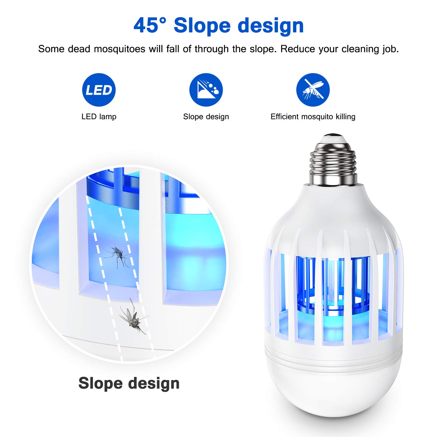 Bug Zapper Light Bulb, 2 in 1 Mosquitoes Killer Lamp Led Electronic Insect & Fly Killer, Porch Light for Entryway, Doorway, Corridor, Balcony and Patio (White)