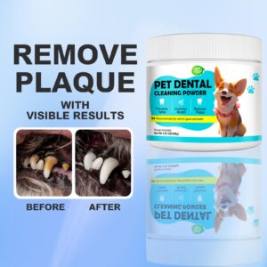 Dog Teeth Cleaning Powder, All Age Dogs Dental Tooth Cleaner Powder, Dog Bad Breath Eliminator Pet Dental Powder for Dogs Cleaning Teeth Tartar Plaque Remover Powdered Dog Products