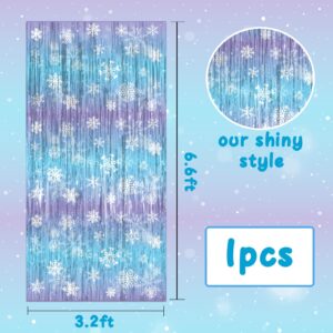 Frozen Party Decorations, 2Pack Frozen Snowflake 3.3x6.6ft Tinsel Foil Fringe Curtains Winter Photo Booth Prop Backdrops, Frozen Decorations for Birthday Snowflake Fringe Curtains for Frozen Party