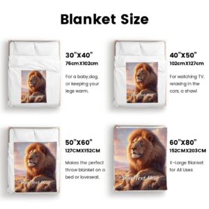 CUSPILO Personalized Lion Blankets and Throws, Customizable Blanket with Name for Boys Girls, Soft and Comfortable, 50"" x 60""