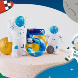 Cxryrzhe Birthday Candles Number 3 Blue Space Astronaut 3rd Birthday Party for Baby Girl Boy Birthday Cake Topper Graduation Celebration Anniversary Wedding Space Party Decorations