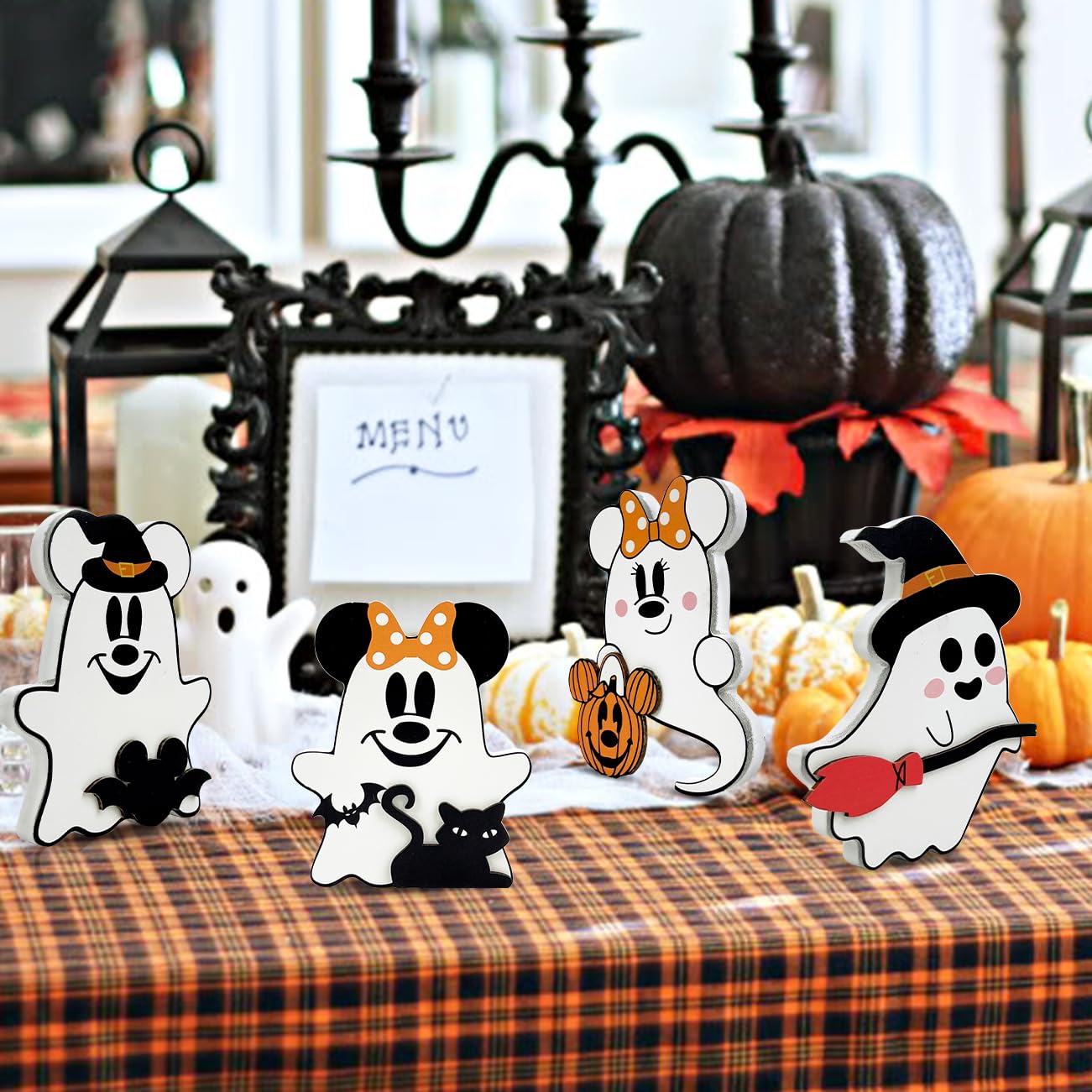 Cute Ghost Halloween Decorations Ghost Halloween Table Decorations 4Pcs Halloween Spooky White Ghost Wooden Sign Pumpkin Black Cat Bat Table Centerpiece for Halloween Home Decor