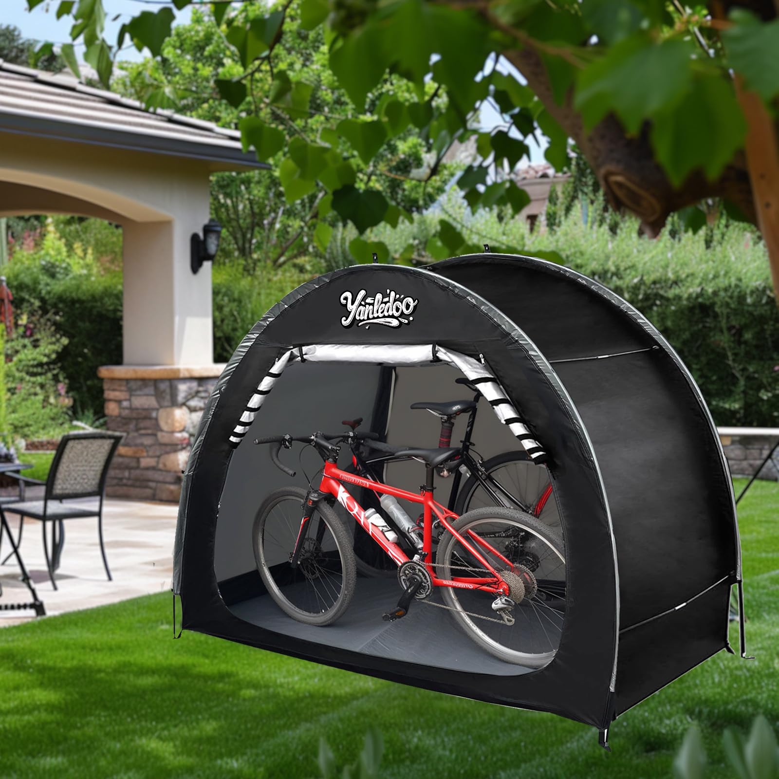 Bike Shed, Outdoor Portable Bike Storage Shed Tent, Bike Tent, Waterproof Bicycle Shelter with 210D Oxford Fabric, Bicycle Cover Fits 2-3 Bikes (Black)