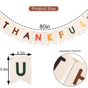 Thankful Felt Banner - Autumn Holiday Party Decorations, Fall Wall Fireplace Hanging Banner, Thankful Garland Photo Props, Fall Thankful Home Decorations (Thankful Felt Banner)