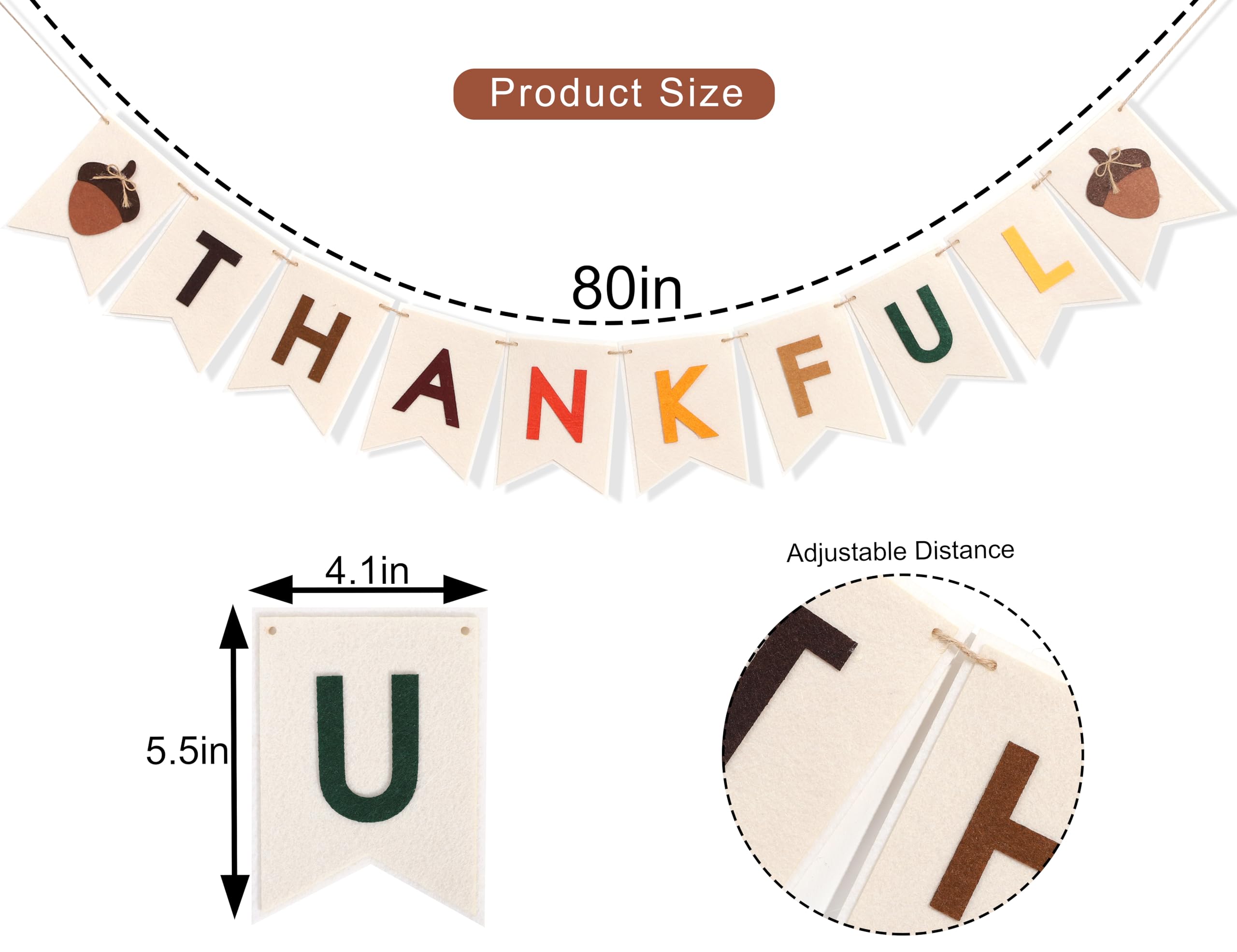 Thankful Felt Banner - Autumn Holiday Party Decorations, Fall Wall Fireplace Hanging Banner, Thankful Garland Photo Props, Fall Thankful Home Decorations (Thankful Felt Banner)