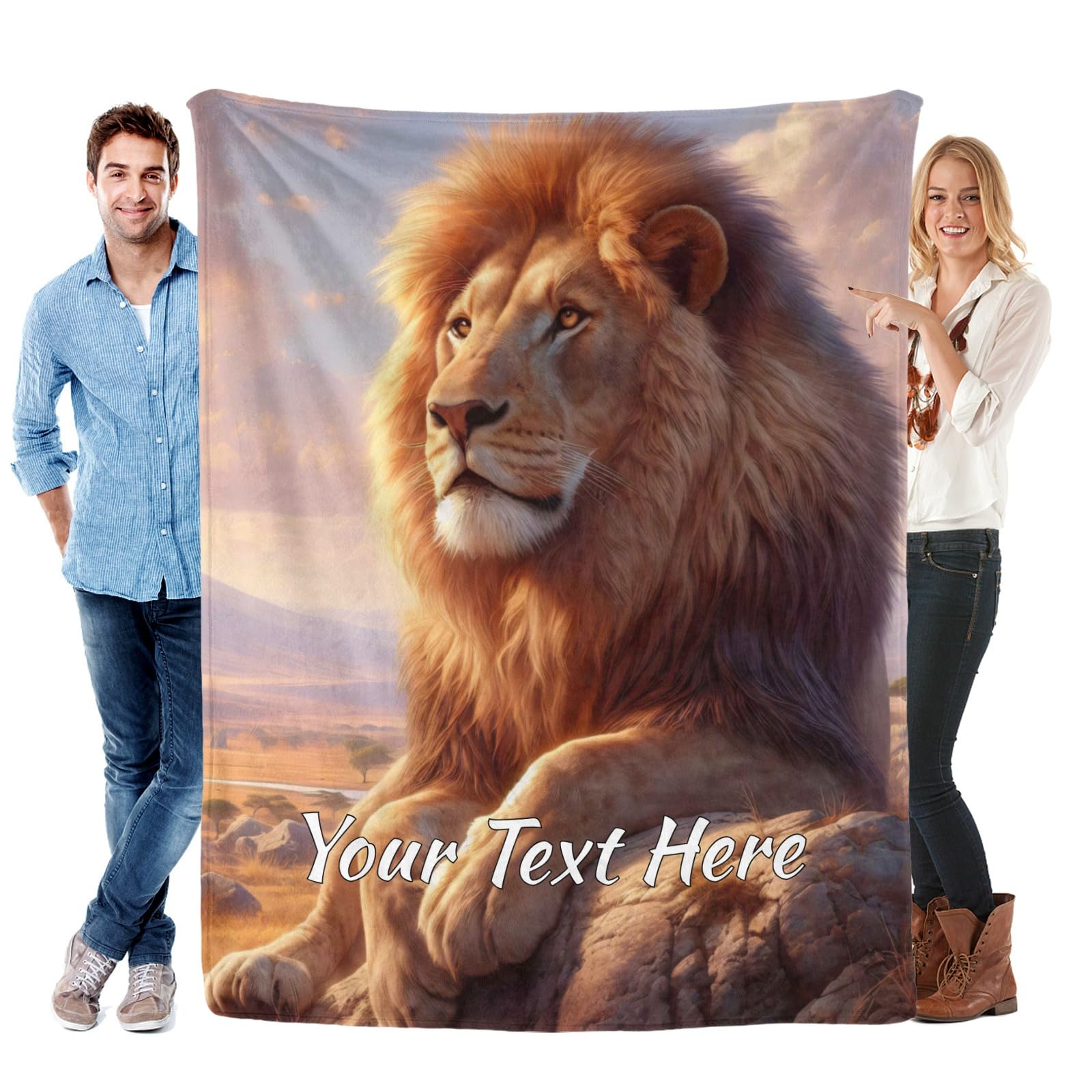 CUSPILO Personalized Lion Blankets and Throws, Customizable Blanket with Name for Boys Girls, Soft and Comfortable, 50"" x 60""