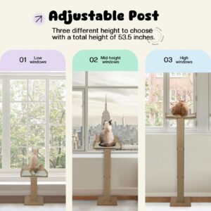 Cat Window Perch with Scratching Post, Cat Hammock for Window with 2 Suction Cups, Sisal Tall Cat Scratching Post with Large Perch, Cat Window Bed with Fuffy Cushion, Jute