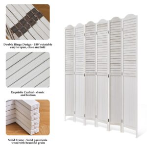 Room Dividers, 5.75Ft Individual Privacy Screens Foldable Wooden Louver & MDF Stable Wall Divider for Home Office Bedroom, 6 Panels (White-Washed)