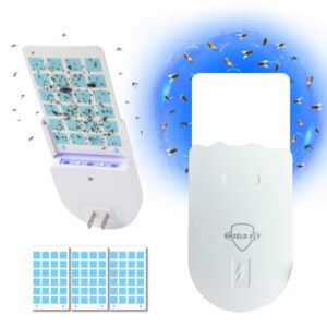 shieldfly | fly trap indoor, gnat killer indoor, fly traps indoor for home, highly effective uv light, flying insect trap, flies, fruit flies, gnats & other flying insects (1 device + 3 cartridges)