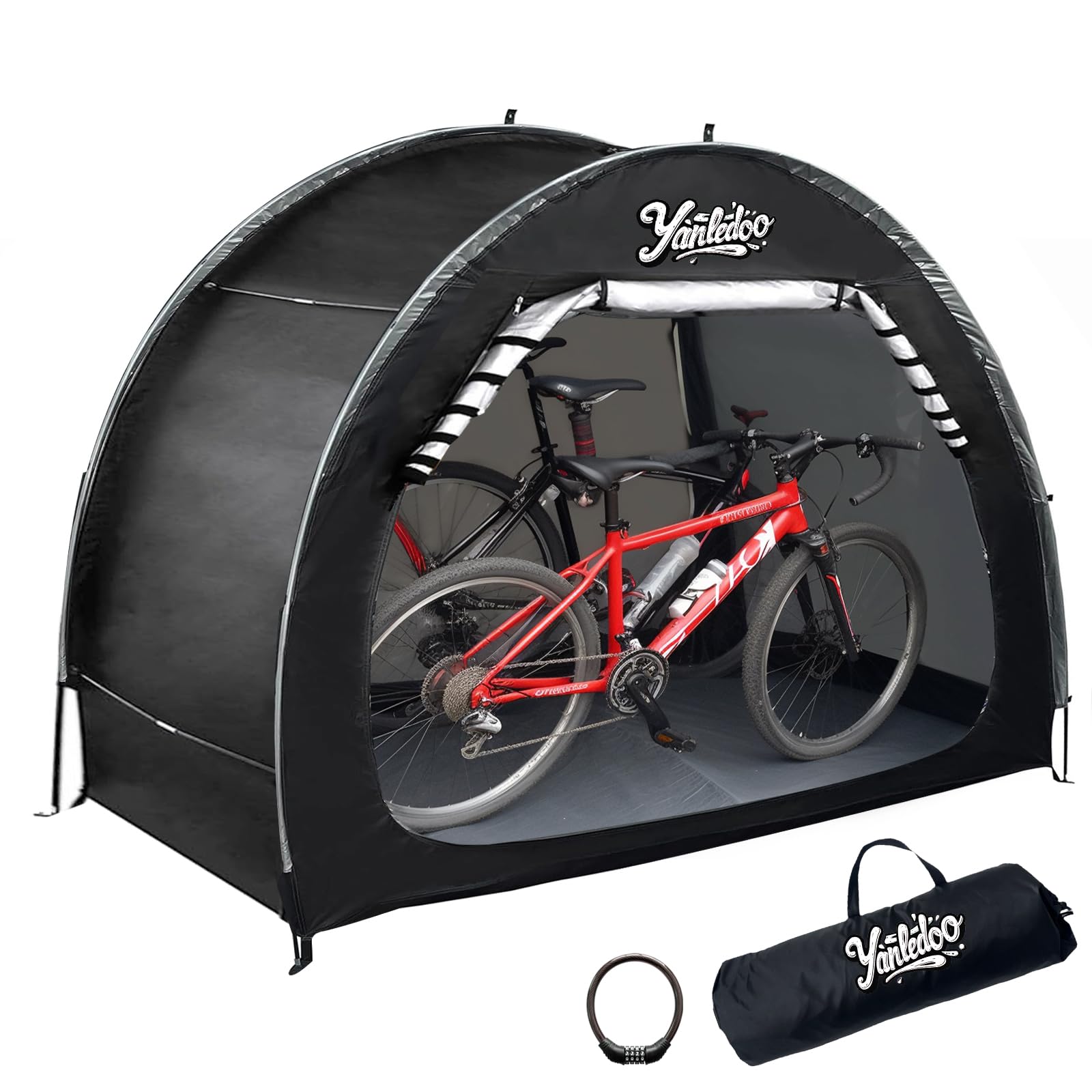 Bike Shed, Outdoor Portable Bike Storage Shed Tent, Bike Tent, Waterproof Bicycle Shelter with 210D Oxford Fabric, Bicycle Cover Fits 2-3 Bikes (Black)