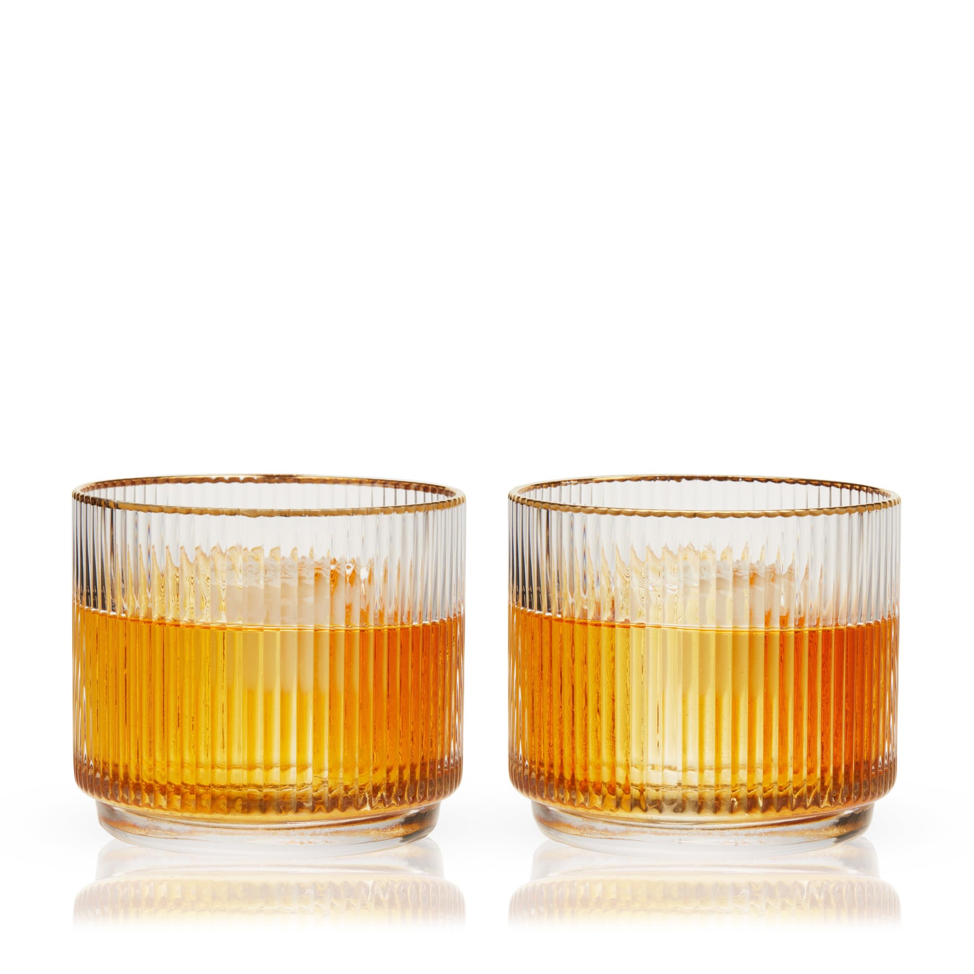 Viski Meridian Crystal Lowball Tumblers, Art Deco Whiskey Glasses, Crystal Scotch Glasses, Crystal Old Fashioned Glasses, Ribbed Glassware 12oz Set of 2