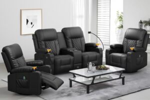 yonisee living room furniture set, loveseat recliner and 2pc massage recliner chair, luxury reclining sofa 3pc set for living room (2+1+1)