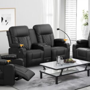 YONISEE Living Room Furniture Set, Loveseat Recliner and 2PC Massage Recliner Chair, Luxury Reclining Sofa 3PC Set for Living Room (2+1+1)