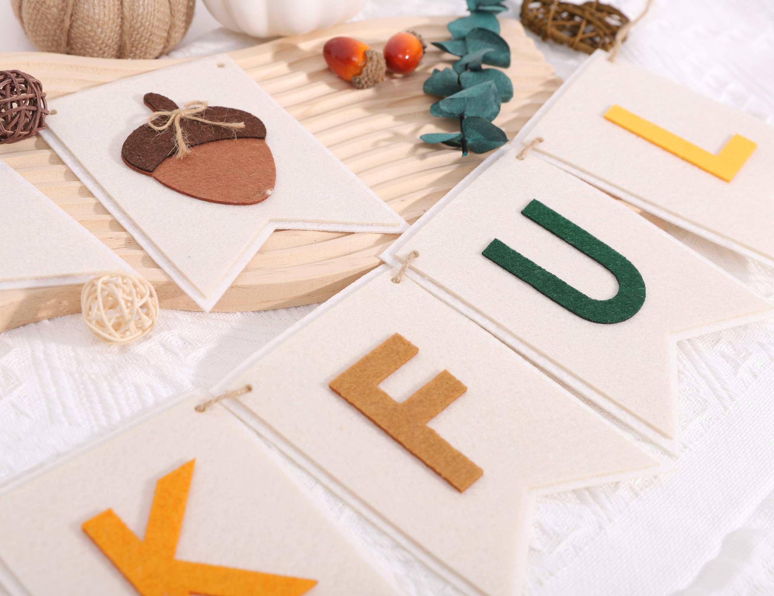 Thankful Felt Banner - Autumn Holiday Party Decorations, Fall Wall Fireplace Hanging Banner, Thankful Garland Photo Props, Fall Thankful Home Decorations (Thankful Felt Banner)