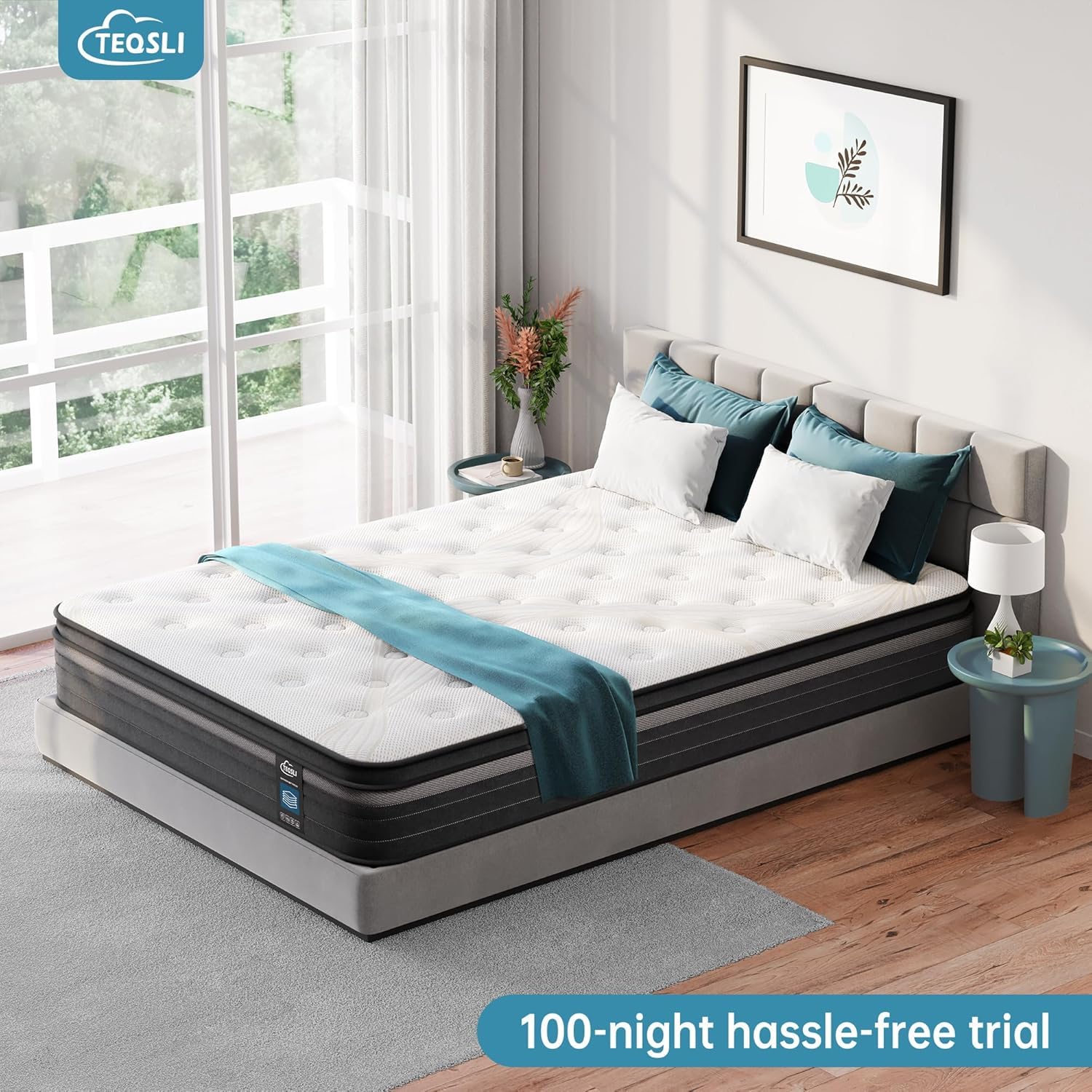 TeQsli Twin Mattress, 10 Inch Twin Mattress Hybrid, Gel Memory Foam with Twin Size Mattress in a Box & Individually Pocketed Springs for Pressure Relief