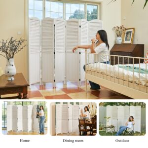 Room Dividers, 5.75Ft Individual Privacy Screens Foldable Wooden Louver & MDF Stable Wall Divider for Home Office Bedroom, 6 Panels (White-Washed)