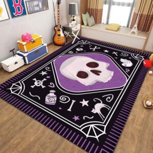 ushirug halloween area rug, 3x5ft, gothic purple cartoon skull ghost non-slip living room rug, cute cartoon halloween theme home decoration for boys girls bedroom playroom kids room floor mat