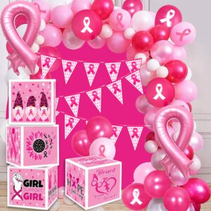 Breast Cancer Awareness Balloon Boxes Decorations - 4 Pcs Breast Cancer Awareness Party Decorations for Pink Ribbon Hope Theme Party Decorations Supplies