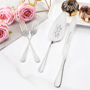 BEKESIN Wedding Cake Knife and Server Set, Silver Cake Cutting Set for Wedding 2024, 4 Piece Cake Knife Set with Forks for Engagements, Weddings and Anniversaries