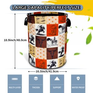 Western Cowboy Laundry Basket Cow Skull Foldable Oxford Cloth Funny Tote Bag Laundry Hamper Clothes Storage Bucket Toy Organizer For Bathroom/Laundry Storage/Bedroom 18.9x16.5 Inch