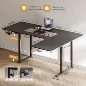 ONBRILL Standing Desk, 71x43 Inches L Shaped Desk with 4 Legs, Dual Motor and Memory Controller, Electric Stand Up Desk Adjustable Height from 28-46 Inches for Computer Workstation