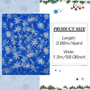 FINGERINSPIRE 4 Yards Snowflake Silver Foil Organza Fabric 59.1 inch Wide Blue Snowflake Sheer Mesh Fabric Nylon Glitter Snowflake Fabric Tulle for DIY Crafts Wedding Birthday Christmas Decoration