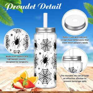 Teenyyou 12 Sets Halloween Cup Gifts 14.2 oz Ghost Pumpkin Plastic Cup Tumblers with Lid Straw and Bow Reusable Coffee Mug Coffee Cup for Halloween Kitchen Party Supplies(Simple Style)