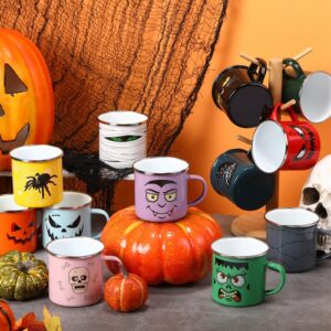 Zhehao 12 Pcs Halloween Coffee Mugs Bulk for Women Men 12 OZ Enamel Coffee Mugs Inspirational Motivational Gift for Teacher Coworker Christmas Halloween Party Decor