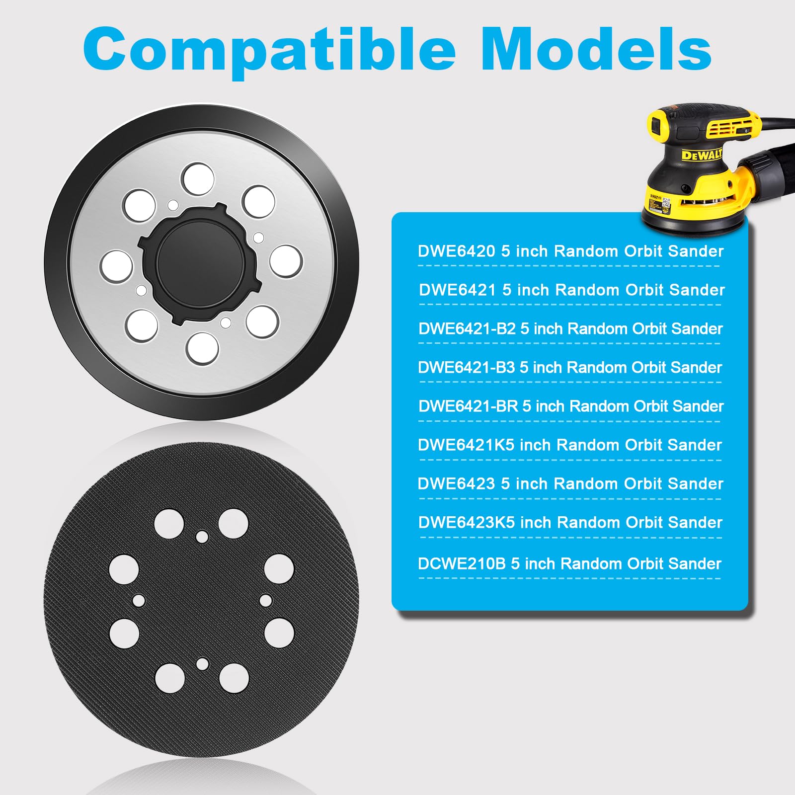 4pcs ATQYZLM Premium Metal Backed Orbital Sander Replacement Pad for DeWalt DWE6421 6421K DWE6423 6423K DCW210B，Upgrade 5 inch 8 Hole Hook Sander Pad for DeWalt DWE64233 N329079 and Easy to Install