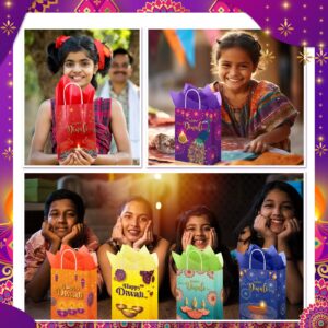 Kolldenn 48 Pcs Happy Diwali Gift Bags with Tissue Paper Festival of Lights Favors Bags with Handles Indian Diwali Goodie Gift Bags for Diwali Deepavali Party Indian Celebration Supplies Decoration