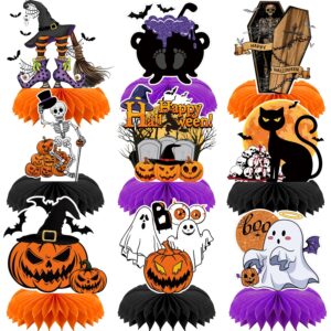 9pcs halloween decorations honeycomb centerpieces - halloween table decorations for halloween parties, spooky theme designs with witches, pumpkins, ghosts, and skeletons