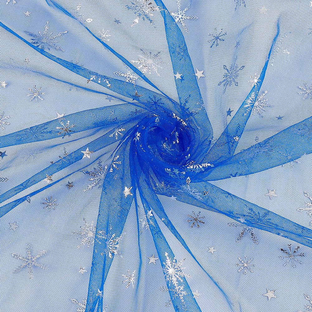 FINGERINSPIRE 4 Yards Snowflake Silver Foil Organza Fabric 59.1 inch Wide Blue Snowflake Sheer Mesh Fabric Nylon Glitter Snowflake Fabric Tulle for DIY Crafts Wedding Birthday Christmas Decoration