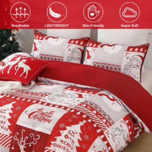 Dintszyayue Christmas Duvet Cover Set King, Festival Reindeer Pattern Comforter Cover with Zipper Closure, 3 Pieces Lightweight Patchwork Bedding Set with 2 Pillow Shams 103"×90"