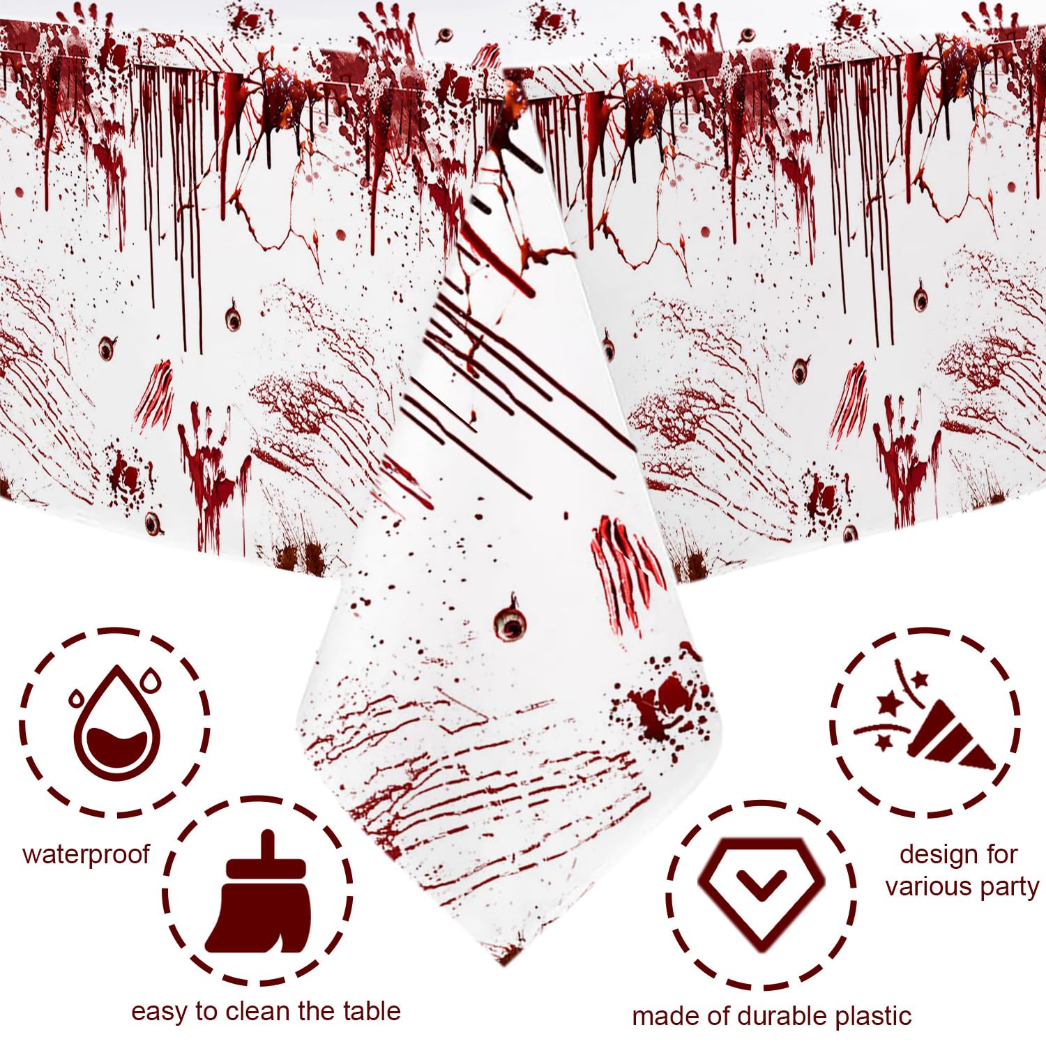 MEHOFOND Halloween Bloody Handprint Party Tablecloth Horror Theme Tablecloth Have a Killer Birthday Table Cover Decorations for Halloween Birthday Party Supplies Favors 54x108in