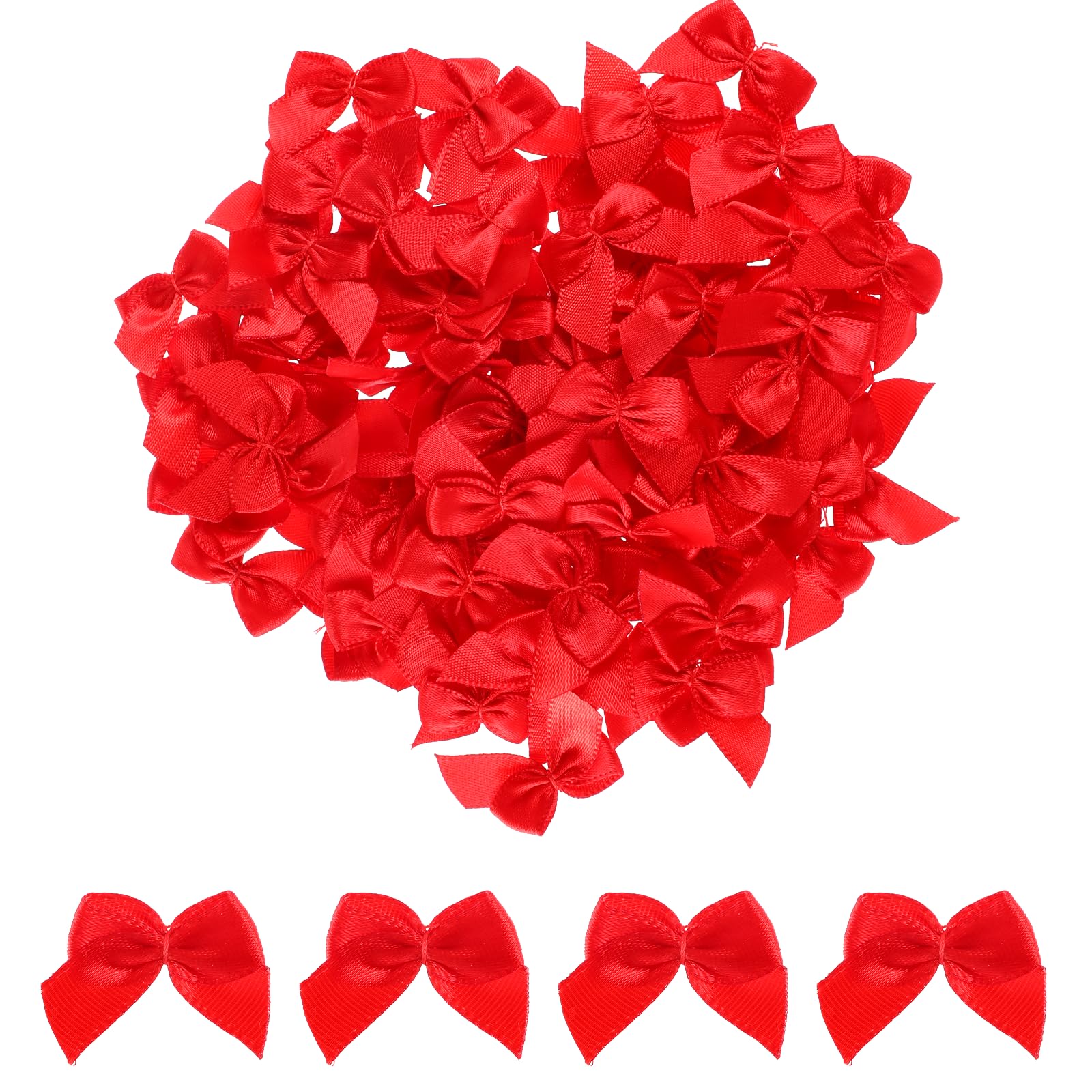 AOZUO 100 Pieces Small Bows for Crafts, Mini Red Satin Ribbon Bows Flowers Appliques DIY Craft Pre-Tied Wrapping Bow for Sewing Scrapbooking Wedding Gift Christmas Birthday Party Decoration(Red)