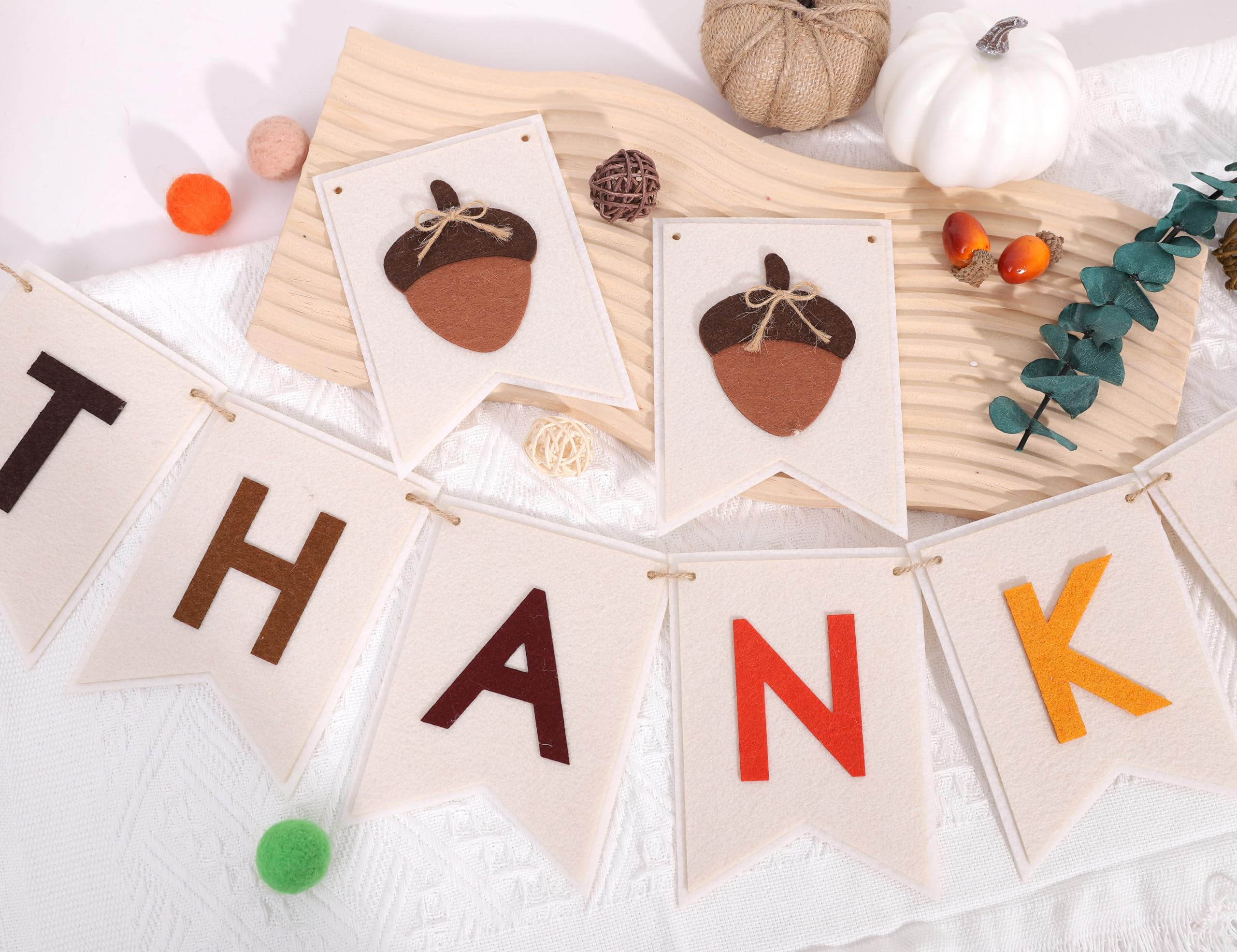 Thankful Felt Banner - Autumn Holiday Party Decorations, Fall Wall Fireplace Hanging Banner, Thankful Garland Photo Props, Fall Thankful Home Decorations (Thankful Felt Banner)