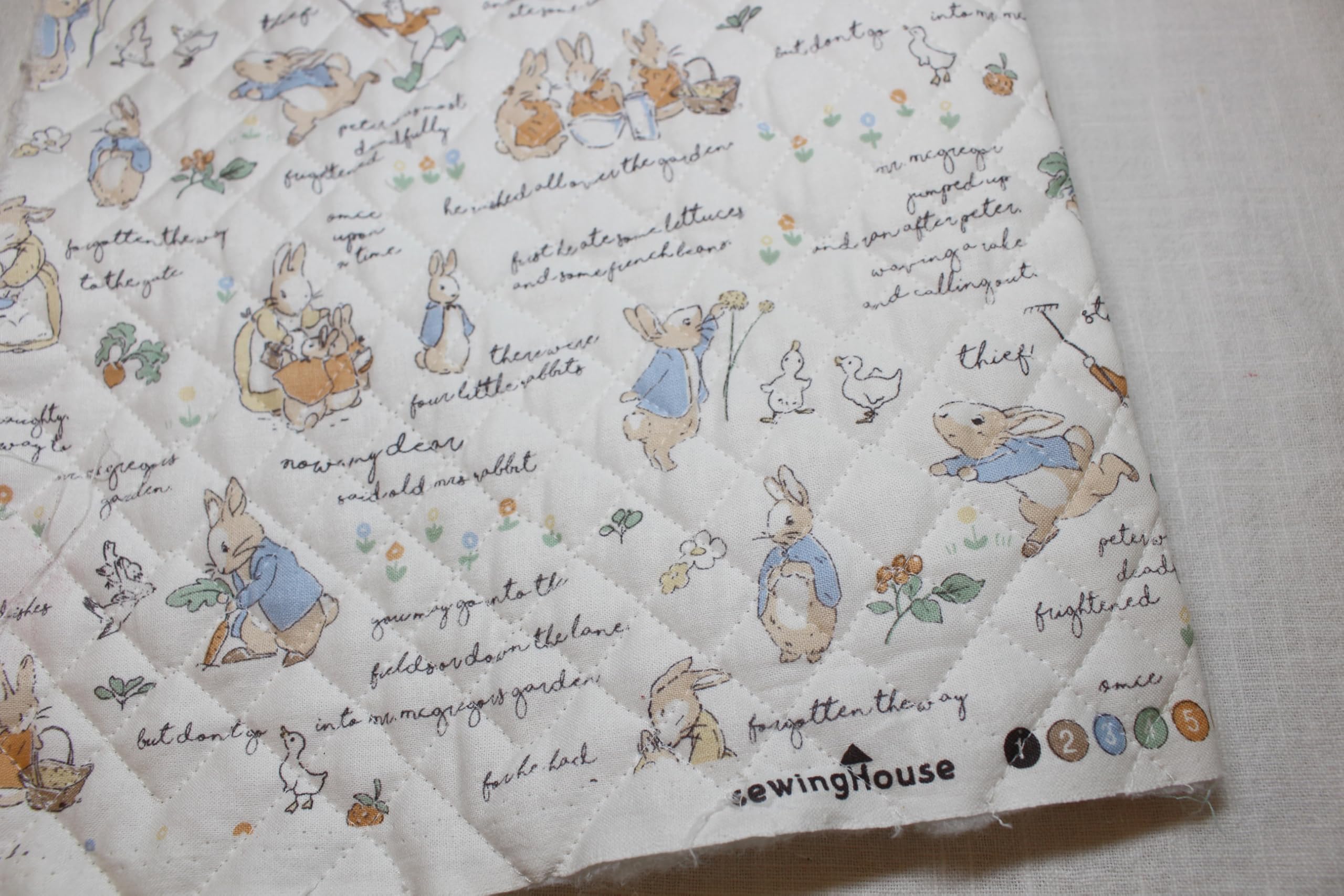 Pre Quilted Diamond Cotton Fabric by The Yard Single Face 44" Wide, Making for Padded Jacket, Interlinings Fabric (Peter Rabbit)