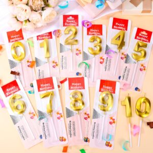 18 PCS Gold Birthday Number Candles Diamond Shape Number 0-9 Cake Tropper Decoration Wedding Ten-Year Milestone Anniversary Happy Birthday Party Celebration