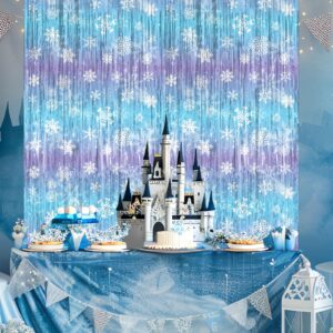 Frozen Party Decorations, 2Pack Frozen Snowflake 3.3x6.6ft Tinsel Foil Fringe Curtains Winter Photo Booth Prop Backdrops, Frozen Decorations for Birthday Snowflake Fringe Curtains for Frozen Party