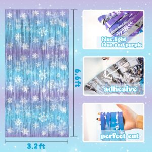 Frozen Party Decorations, 2Pack Frozen Snowflake 3.3x6.6ft Tinsel Foil Fringe Curtains Winter Photo Booth Prop Backdrops, Frozen Decorations for Birthday Snowflake Fringe Curtains for Frozen Party